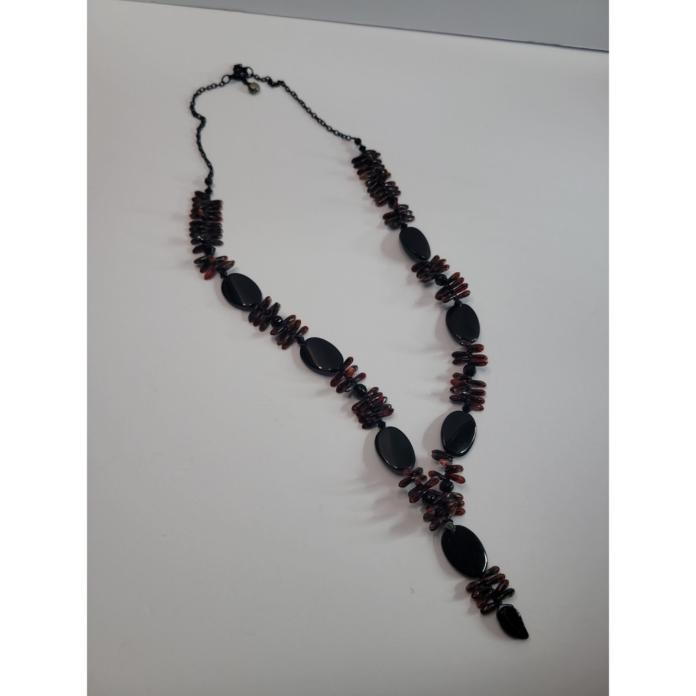 Black Copper Tone Statement Necklace Chunky Beaded Boho Tribal Artisan Style - Picture 3 of 9